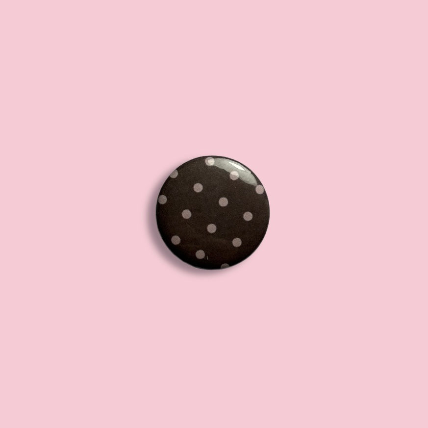 Brown and pink polka dot small badge