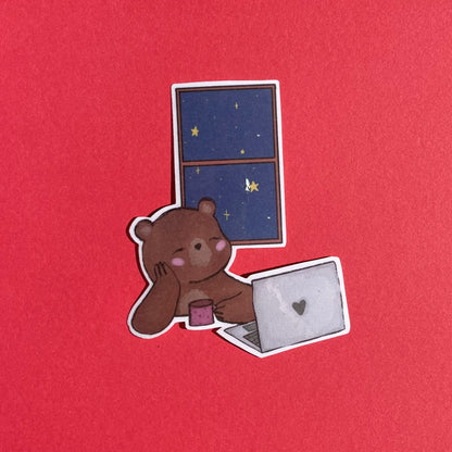 Tired bear sticker