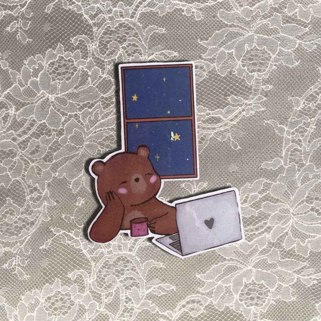 Tired bear sticker