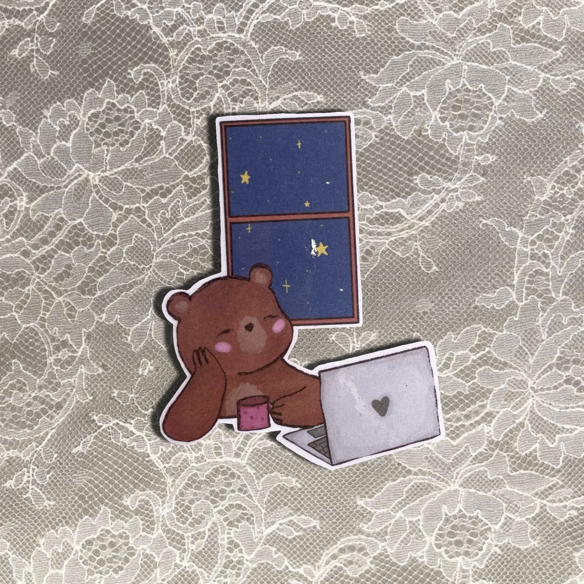 Tired bear sticker